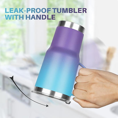 20 oz Tumbler with Handle, Stainless Steel Insulated Tumbler with Lid and Straw, Double Wall Vacuum Coffee Mug Tumbler, Insulated Coffee Thermal Cup for Cold and Hot (Blue Purple)