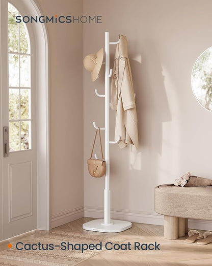 SONGMICS HOME Cactus-Shaped Coat Rack, Freestanding Coat Tree, Coat Hanger Stand with 8 Sturdy Hooks, with Curved Ends, for Clothes, Hats, Bags, Cloud White URCR039W01