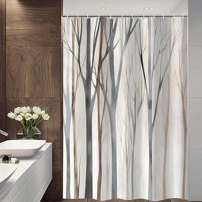 MERCHR Brown Grey Tree Fabric Shower Curtain, Art Style Abstract Birch Forest Rustic Wood Polyester Fabric Waterproof Bath Curtain, Farmhouse Bathroom Shower Curtains with Hooks 72X72 Inch