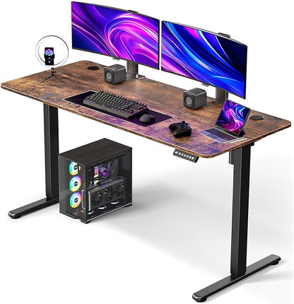 55" Electric Standing Desk Adjustable Height, Ergonomic Sit Stand Computer Desk for Home Office, Sturdy Motorized Workstation with Memory Controller & Timer, Brown