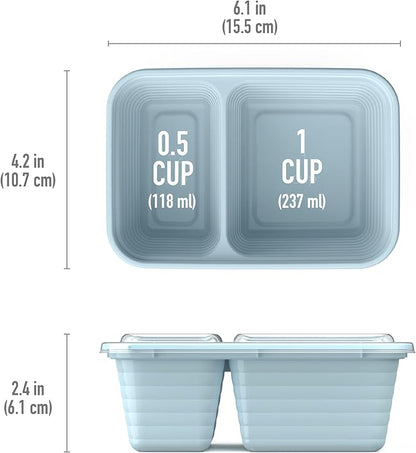 Bentgo Prep - 2-Compartment Snack Containers with Lids - Reusable, Microwaveable, Durable PFAS & BPA-Free, Freezer and Dishwasher-Safe Meal Prep Food Storage - 10 Trays & 10 Lids (Sky)