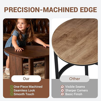 Honyee Nesting Coffee Table Set of 2, Modern Walnut Wood Veneer Coffee Table and Side Table Set for Living Room, Small End Table Set with Flexible Use and Space-Saving Design