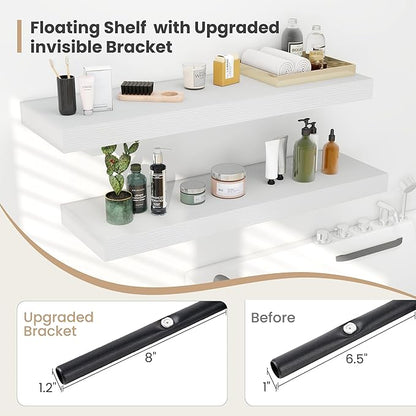 Heimlove 12 Inch Deep Floating Shelves, 12 x 12 inches Long Wall Shelf, Large Extra Display Shelf & Storage Shelf, Rustic Wood Wall Shelves for Fireplace Mantel, White - 2Pack