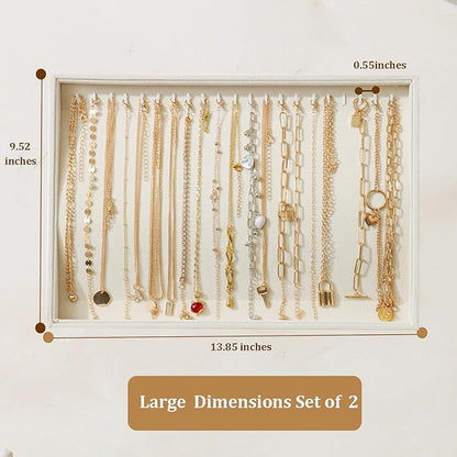 Large Velvet Jewelry Tray 2 Pack Stackable Jewelry Display Drawer Inserts Trays Organizer for Earring Bracelet Necklace Ring (Beige, 20 Hooks)