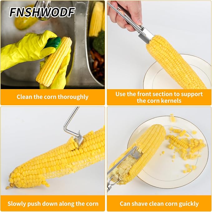 Professional Corn Peeler for Corn on the Cob, 1-Pack Stainless Steel Corn Stripper Tool with Long Handle & Safety Guard, Efficient Corn Kernel Remover for Kitchen, Wedding Favors, Party Supplies (1)