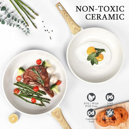 GiPP Ceramic Nonstick Frying Pan with Lid - 10" Healthy Non-Toxic Non Stick Skillet Omelette Pans, Induction Compatible Chef Pan, PFAS & PFOA-Free, Dishwasher Safe, Stay Cool Handles