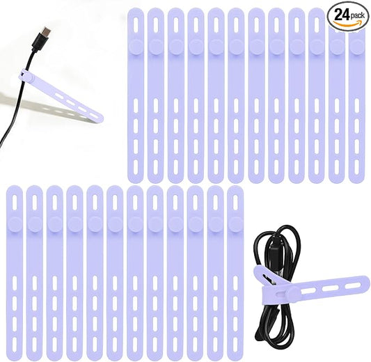 Donruby 24Pcs Silicone Cable Ties - Reusable & Washable with Locking Buckles, Adjustable Fastening Cable Management Straps, Multi-Purpose High Elasticity Cord Organizer (Purple)