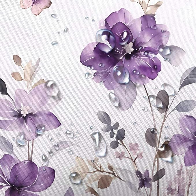Purple Floral Shower Curtain, Purple Lavender Floral Butterfly Boho Shower Curtains for Bathroom, Farmhous Flower Cute Fabric Shower Curtain Set with 12PCS Hooks, 60X70IN