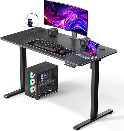 48" Electric Standing Desk Adjustable Height, Ergonomic Sit Stand Computer Desk for Home Office, Sturdy Motorized Workstation with Memory Controller & Timer, Carbon Fiber Black