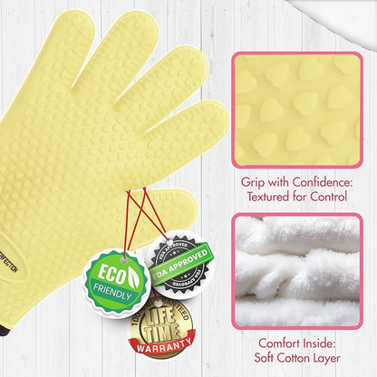 KITCHEN PERFECTION XL Silicone Smoker Oven Gloves for Women -Extreme Heat Resistant BBQ Gloves -Handle Hot Food Right on Your Grill Fryer&Pit|Waterproof Grilling Cooking Mitts|Superior Set+3 Bonuses