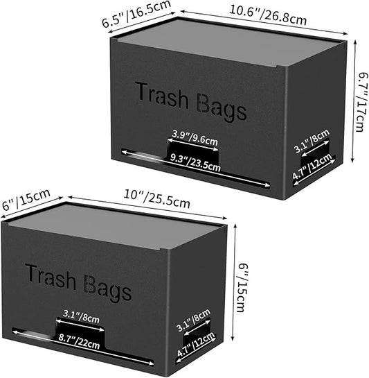 STWWO 2-Pack Trash Bag Holder Dispenser, Stackable Garbage Bag Dispenser, Extra Large Trash Organizer for Kitchen Laundry Under Sink, Wall Mounted or Freestanding, Metal Black