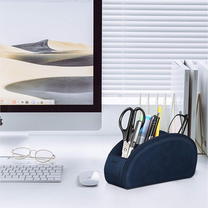 Remote Control Holder with 5 Compartments, KENOBEE Anti-slip Desktop Caddy Storage Organizer for Remote Controllers, Office Supplies, Makeup Brush, Media Accessories, Blue