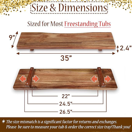 Premium 1.2IN Thickened Board Acacia Wood Bathtub Tray Caddy with Adjustable Legs, Minimalistic Design Bath Tray for Tub, Bathtub Accessories, Fits Most Bath Tubs, Idea for Women