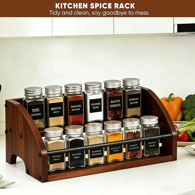 Rustic Wooden Countertop Organizer | Liquor Cabinet, Coffee Syrup Rack, Mini Bar, Home Retro Bar Shelf Stand, 2-Tier