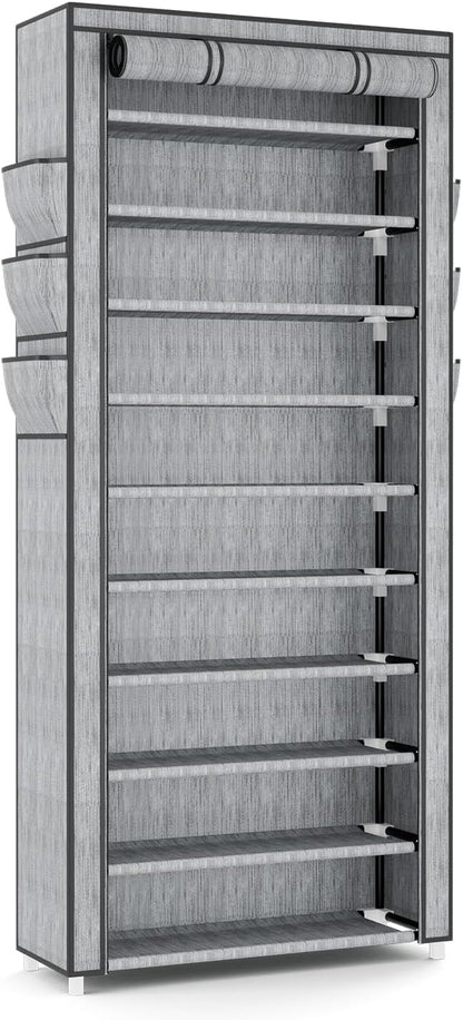 VTRIN Vertical Narrow Shoe Rack Organizer Tall Shoe Rack for Closet Entryway 10 Tier Non-Woven Cover Shoe Shelf Holds 36-41 Pairs Free Standing Shoe Storage Cabinet with Dustproof Cover, Multi Color