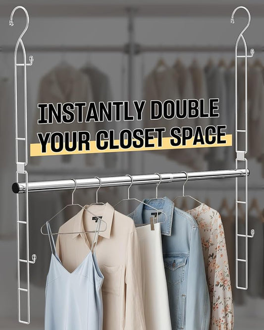 Supforce Hanging Closet Rod Stainless Steel, 1 Pack Adjustable Height & Width Closet Rod Extender, Space-Saving Closet Hanging Storage Organizer，Load up to 88LB