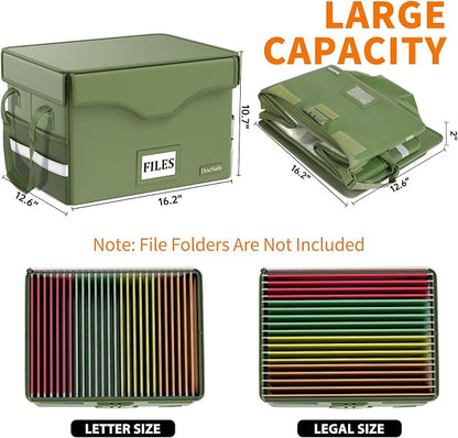 DocSafe 5200°F Fireproof Document Box with Lock,Heat Insulated File Organizer Storage with Pockets,Collapsible Portable Home Office File Safe Box with Handle for Hanging Letter/Legal Folders, Green