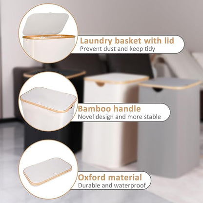 iEGrow 150L Laundry Basket with Lid, Large Laundry Hamper with Bamboo Handle, Collapsible Dirty Clothes Hamper Organizer with 2 Removable Inner Bags for Clothes Towels - Beige