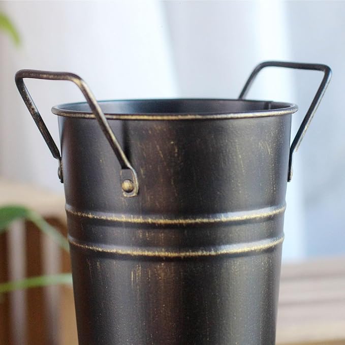 Metal Umbrella Stand Holder, Durable Freestanding Umbrella Rack Multi Functional Rustic Floral Bucket Floor Vase, Organizer for Entryway Porch Indoor Home Office (Black)