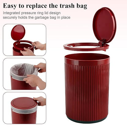 JiatuA Small Bathroom Trash Can with Lid, 2.1 Gallon Garbage Can with Pop-Up Lid Trash Bin Round Wastebasket for Kitchen Bedroom Office Living Room Toilet College Dorm, Red