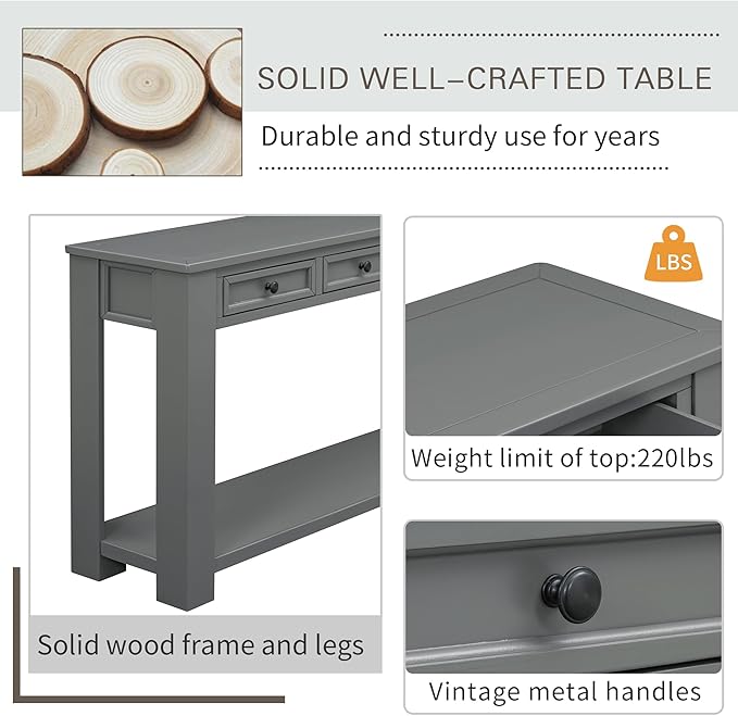 Knocbel Console Table Hallway Sofa Entryway Side Table 63" Long Furniture with 4 Drawers and Bottom Shelf for Living Room Home Decor, Tan