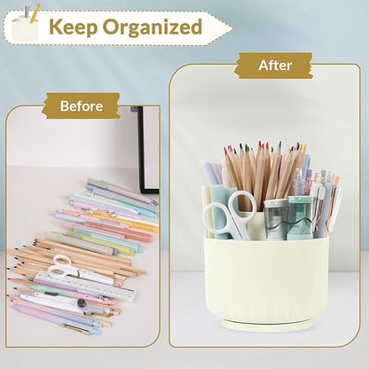 SKYDUE 360 Degree Rotating Desk Organizer, Small Dual-Purpose Pencil Pen Holder for Desk, Rotating Pencil Cup with 5 Slots, Office Supplies, Desk Decor for Office, School, Home