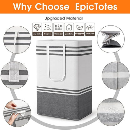 2 Pack Large Home Laundry Basket, Laundry Hamper, Freestanding Waterproof Dirty Clothes Bag, Tall Clothes Hamper - Extended & Reinforced Handles for College Dorm, Family (Light Grey/88L)
