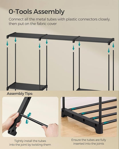 SONGMICS Portable Closet, Freestanding Closet Organizer, Clothes Rack with Shelves, Hanging Rods, Storage Organizer, for Cloakroom, Bedroom, 80.7 x 17.1 x 65.4 Inches, Black URYG035B01