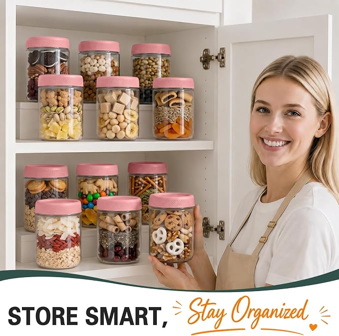 Pink Overnight Oats Container with Lids, Wide Mouth Mason Jars with Lids, Air Tight Overnight Oats Jars for Yogurt, Reusable Glass Jar for Pudding, Snack, Sugar, Breakfast, (6-Pack, 16oz)