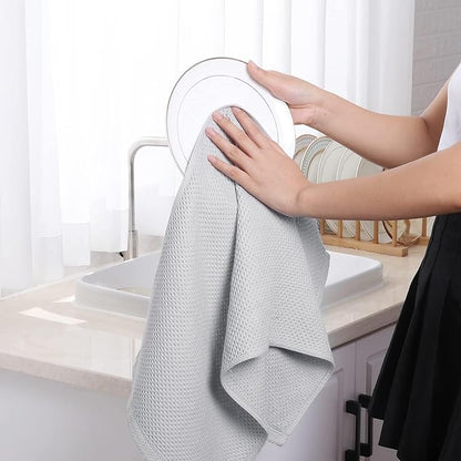 Homaxy 100% Cotton Waffle Weave Kitchen Dish Towels, Ultra Soft Absorbent Quick Drying Cleaning Towel, 13 x 28 Inches, 24-Pack, Light Gray