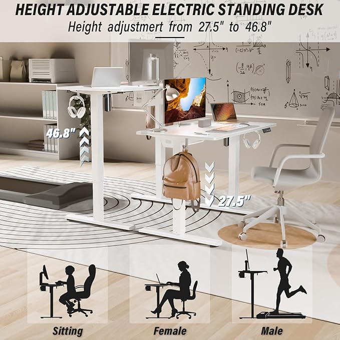 Kingant Standing Desk Height Adjustable Small Electric Stand Up Desks [40 x 24 Inch] - Ergonomic Sit Stand Desk Rising Desks for Home Office Computer Desk Workstation with Cable Management