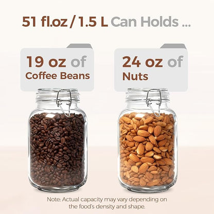 ComSaf Set of 3 Square Glass Jars with Airtight Lids (51 Oz) — Wire Clamp Canisters for Small-Batch Pickling, Kimchi, Bulk Dry Food, Wide Mouth Space Saving Kitchen Pantry Organization Jars
