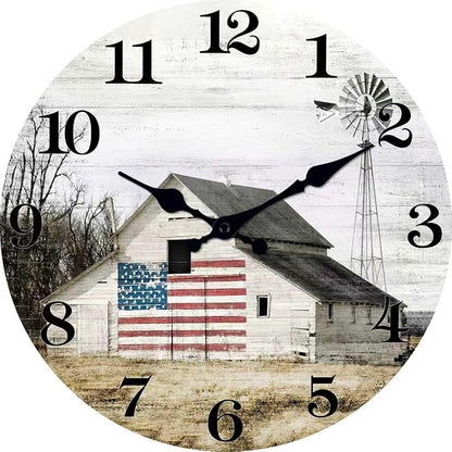 XFM Farmhouse Wall Clock 24 Inch Rustic Barn Wooden Clocks Silent Non-Ticking Battery Operated Country Large Wall Clock for Living Room Kitchen Bedroom Office