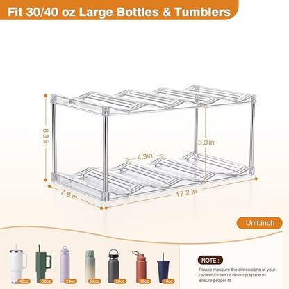 Large Compartment Water Bottle Organizer, Stackable Water Bottle Holder for Stanley 40 oz Tumbler, Clear Tumbler Organizer for Cabinet, Kitchen Pantry or Countertop, 3 Pack (2 Pack)