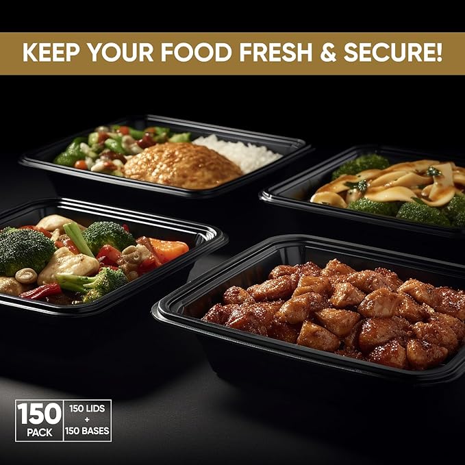 16 oz 150 Pack Meal Prep Containers BPA Free Leakproof Stackable Food Storage Containers with Lids, Microwave & Dishwasher Freezer Safe Reusable To Go Containers Bento Box Style Take Out Clear Plastic