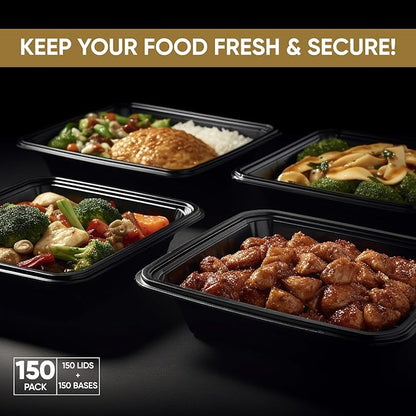 16 oz 150 Pack Meal Prep Containers BPA Free Leakproof Stackable Food Storage Containers with Lids, Microwave & Dishwasher Freezer Safe Reusable To Go Containers Bento Box Style Take Out Clear Plastic
