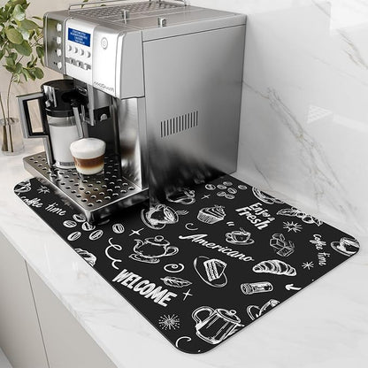 AMOAMI-Coffee Mat Hide Stain Rubber Backed Absorbent Dish Drying Mat for Kitchen Counter-Coffee Bar Accessories Fit Under Coffee Maker, Espresso Machine, Pot, Dish Rack (16X24,INK)