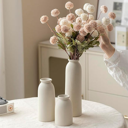 Ceramic Vase Set-3, 10.3 Inch Tall Flower Vases for Decor, Modern Boho Farmhouse Style, Decorative Vases for Pampas Grass & Dried Flowers, Distressed Finish (L Beige)