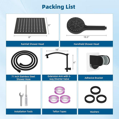 Hibbent All Metal cUPC Certified Shower Head, 8'' High Pressure Rain Shower Head, Handheld Showerhead Combo with 16'' Adjustable Extension Arm, 10 Sprays, 71'' Hose, Shower Holder, Oil Rubbed Bronze