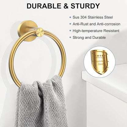SetSail Towel Holder for Bathroom Wall Gold Towel Ring Stainless Steel Hand Towel Holder for Bathroom, Kitchen Drill Hole, 2 Packs