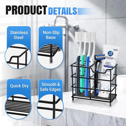 Toothbrush Holders for Bathrooms, Stainless Steel Toothbrush Holder for Kids and Adults, Electric Toothbrush and Toothpaste Holder, Rustproof Bathroom Accessories Organizer