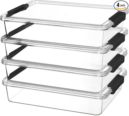 Vtopmart 6 Qt Plastic Storage Bins with Lids, Clear Sensory Bins, Arts Crafts Organizers and Storage, Stackable Containers for Home Office and School Supplies, 4 Pack, Black