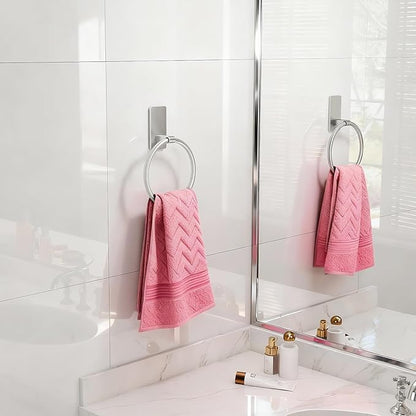 STWWO Brushed Nickel Towel Ring, Hand Towel Holder for Bathroom, Self Adhesive Hand Towel Rings for Bath, RV, No Drill Hole, 2 Pack