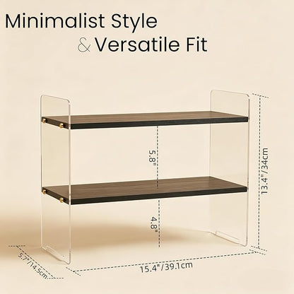 Coffee Station Organizer 2 Tier, Solid Wood Mug Shelffor Coffee Bar,Matcha Station,Tea Storage - Holds Mugs,Beans,Syrup,Cups,Tirrers (Black Wood Grain, 15.4" L x 5.7" W x 13.4" H)