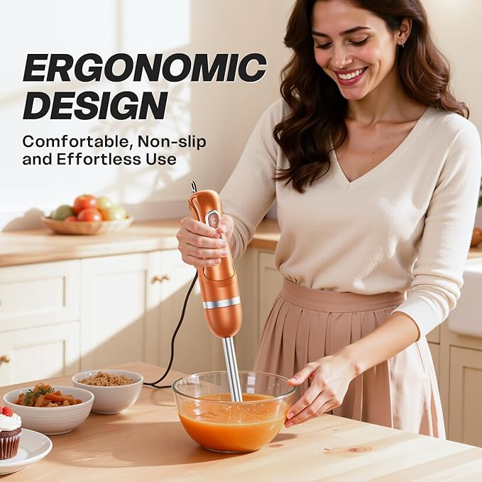 Turelar Immersion Blender Handheld, Corded Electric Blenders Portable Stick Mixer with 2 Mixing Speed and Stainless Steel Blades Emulsifier for Effortless Blending Soup, Smoothies, Puree or Baby Food