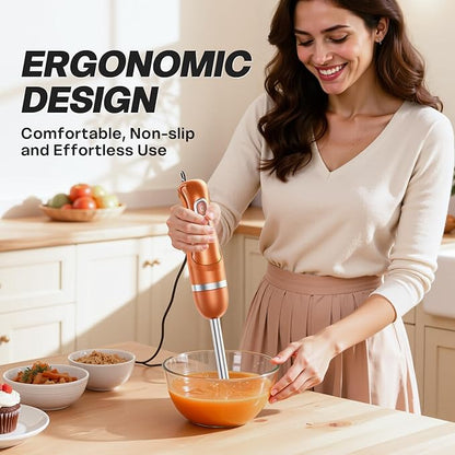 Turelar Immersion Blender Handheld, Corded Electric Blenders Portable Stick Mixer with 2 Mixing Speed and Stainless Steel Blades Emulsifier for Effortless Blending Soup, Smoothies, Puree or Baby Food