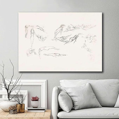 SENLYCH Wall Art Canvas Print Vintage Swimmer Art Sketch Beachy Wall Art Summer Home Decor Swimmer Neutral Art Print Modern Home and Bedroom Decoration 16x24inch Wood Frame