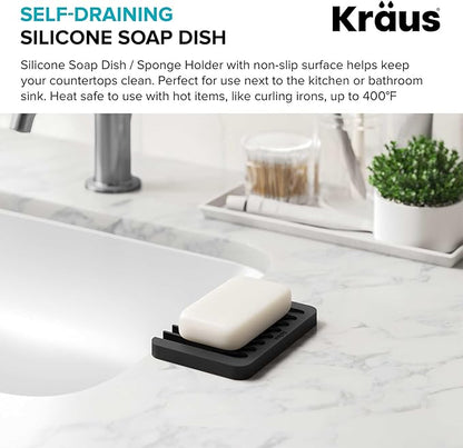 KRAUS Multipurpose Self-Draining Silicone Soap Dish/Sponge Holder for Bathroom or Kitchen Counter in Black, KDM-05BL