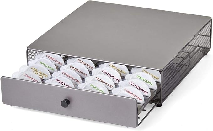 Nifty Cocktail Beverage Bartesian Capsule Drawer – Holds up to 36 Capsule Pods, Smooth Glide Rolling Drawer, Silver, Countertop Bar Organizer