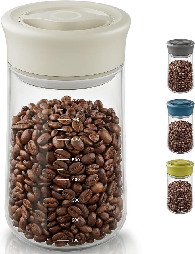LAKUMIQI Overnight Oats Containers with Lids, 27oz Glass Jars with Airtight Lids, One-Hand 90° Twist-Off Wide Mouth Food Storage for Coffee Bean, Chia Pudding, Meal Prep, Pantry, Beige